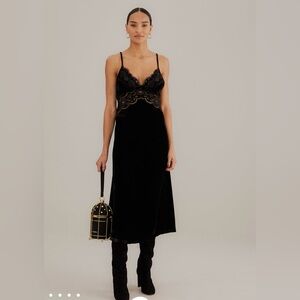 NWT FARM RIO  black richelieu slip dress